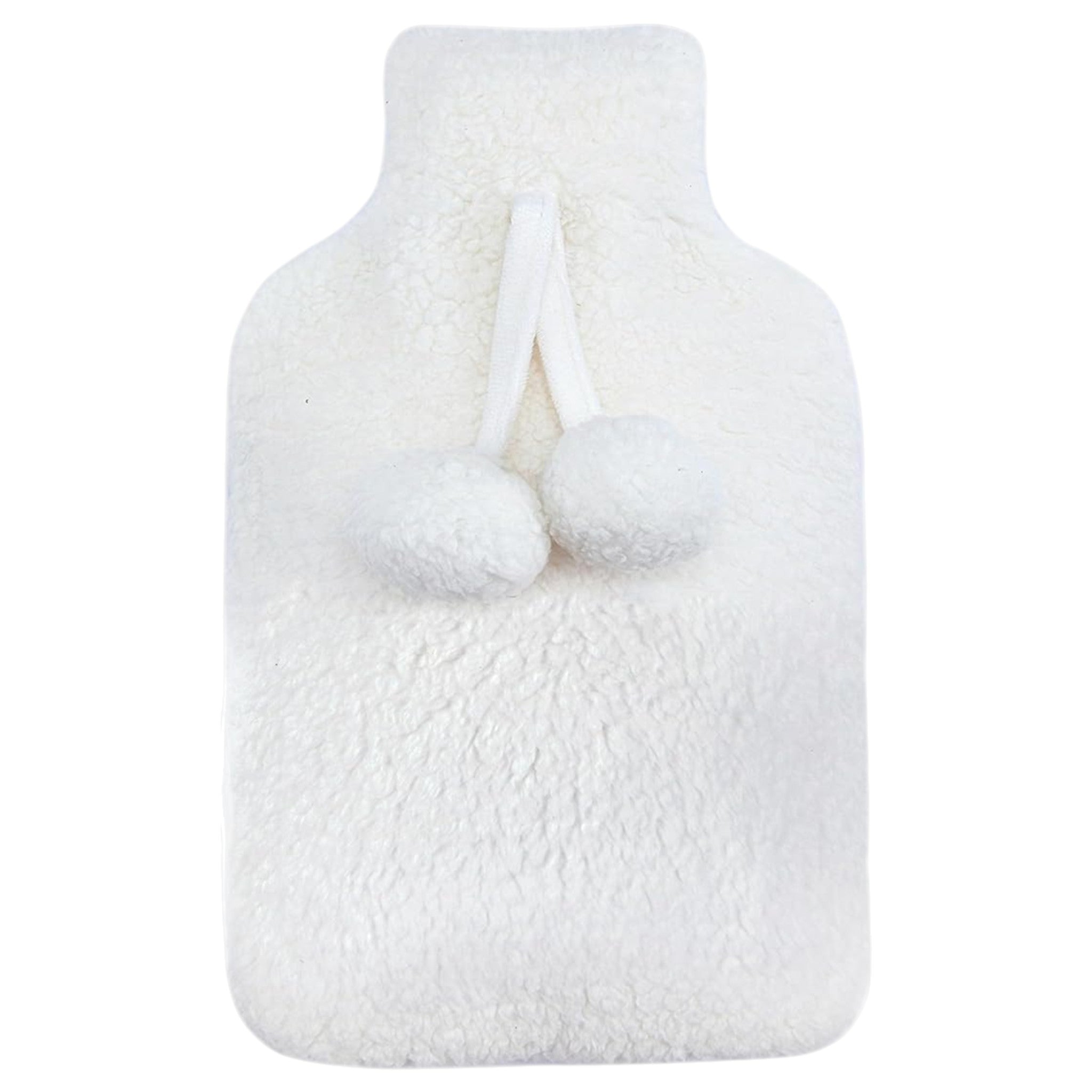 Elite Heat hot water bottle with removable plush cover, perfect for winter in cream white